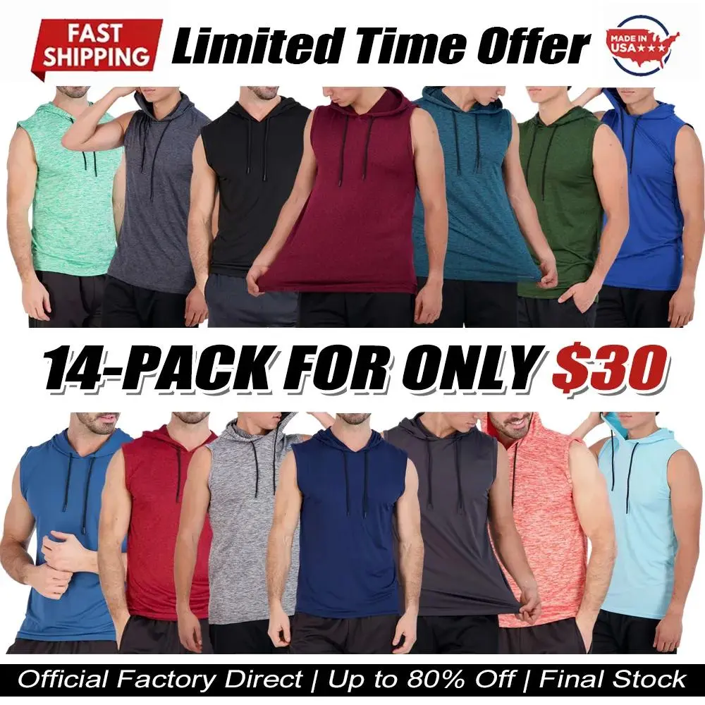 Men's Dry-Fit Active Hooded Tank Top Workout Drawstring Top (Available in Big & Tall)