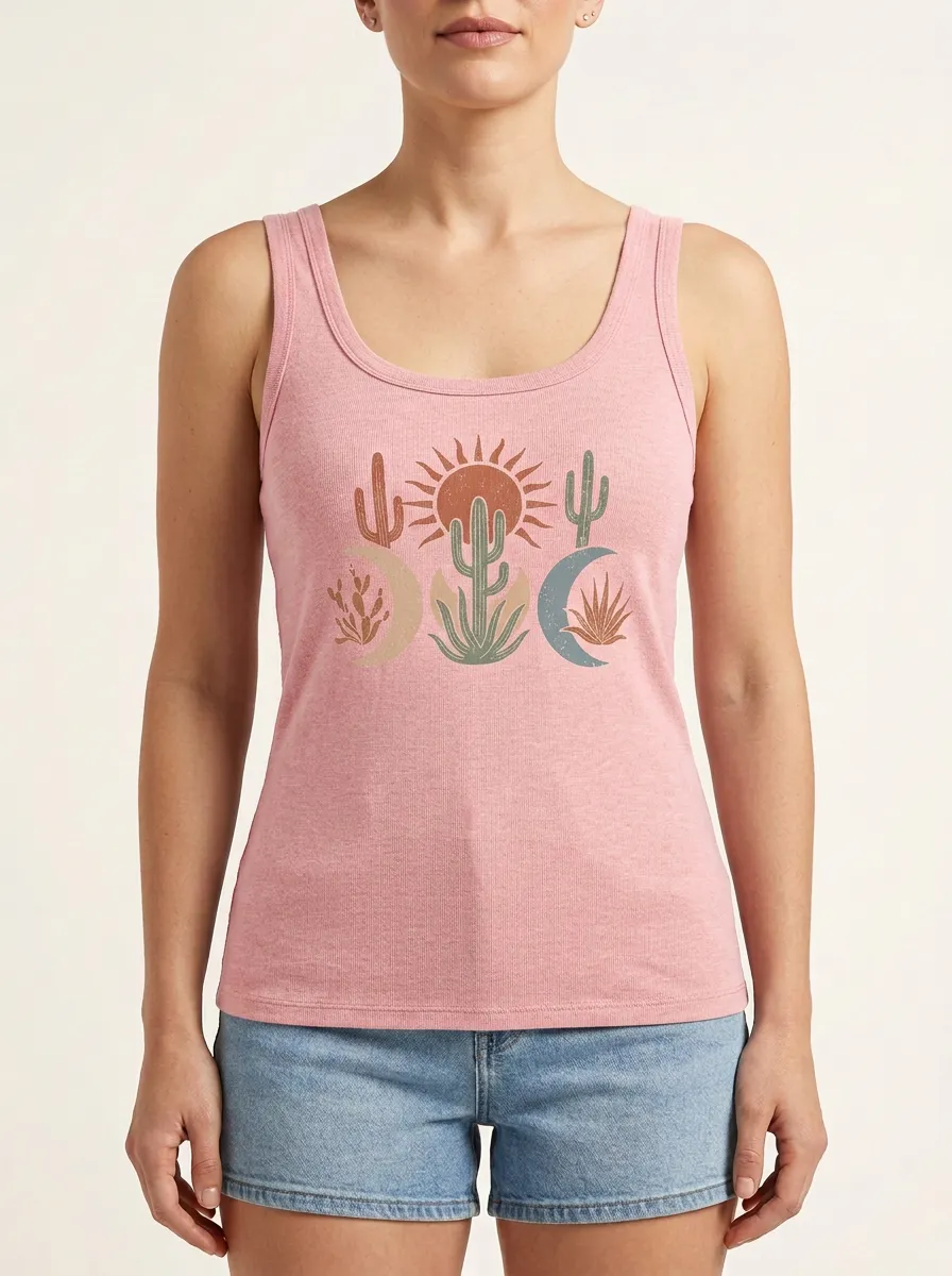 Cactus Moon Sun Built-In Bra Tank Top