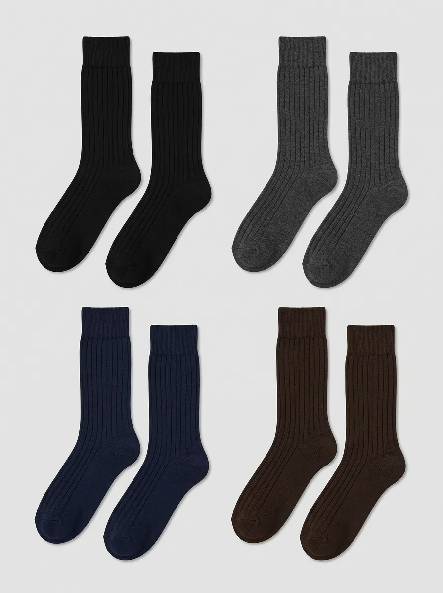 Men's 4-Pack Ribbed Solid-Tone Vertical-Rib Crew Socks