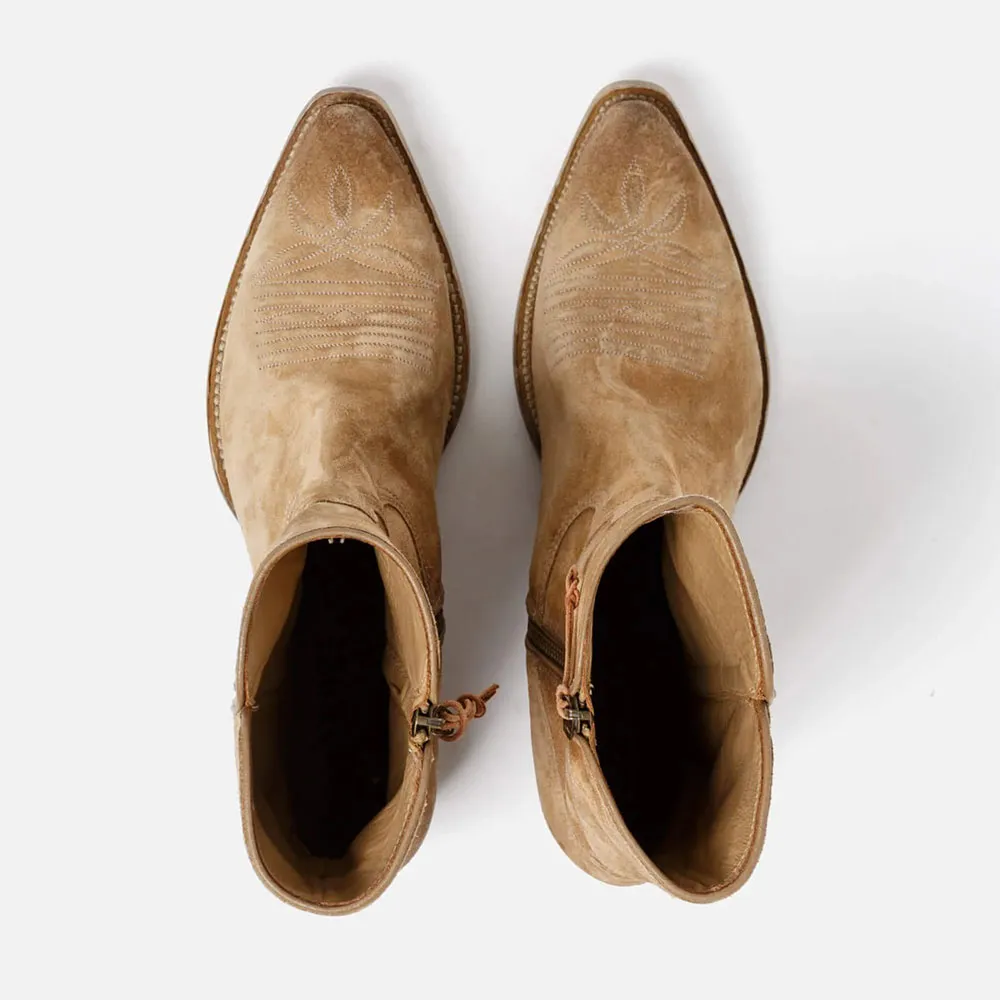 Faux-Suede Embroidered Zip-Up Snip-Toe Western Boots