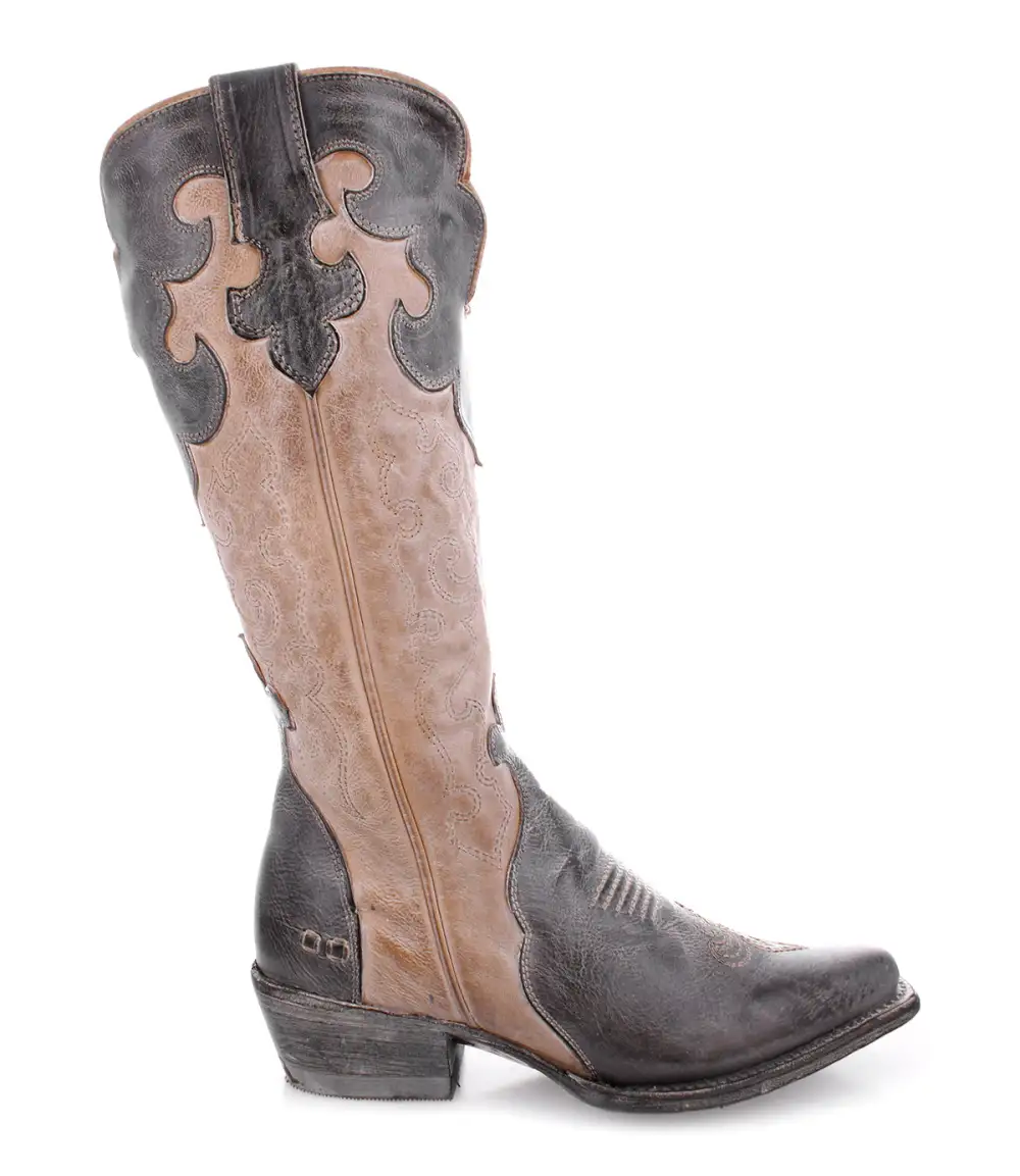 Floral-Stitched Side-Zip Western Boots