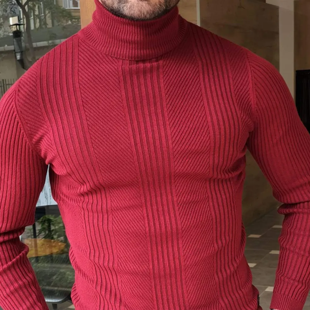Classic Slim Fit Striped Turtleneck Sweater