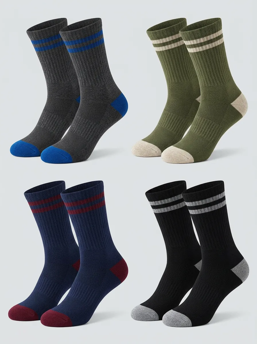 Men's Classic Striped Ribbed Crew Sock Set
