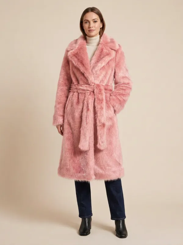 Rust Faux Fur Belted Coat