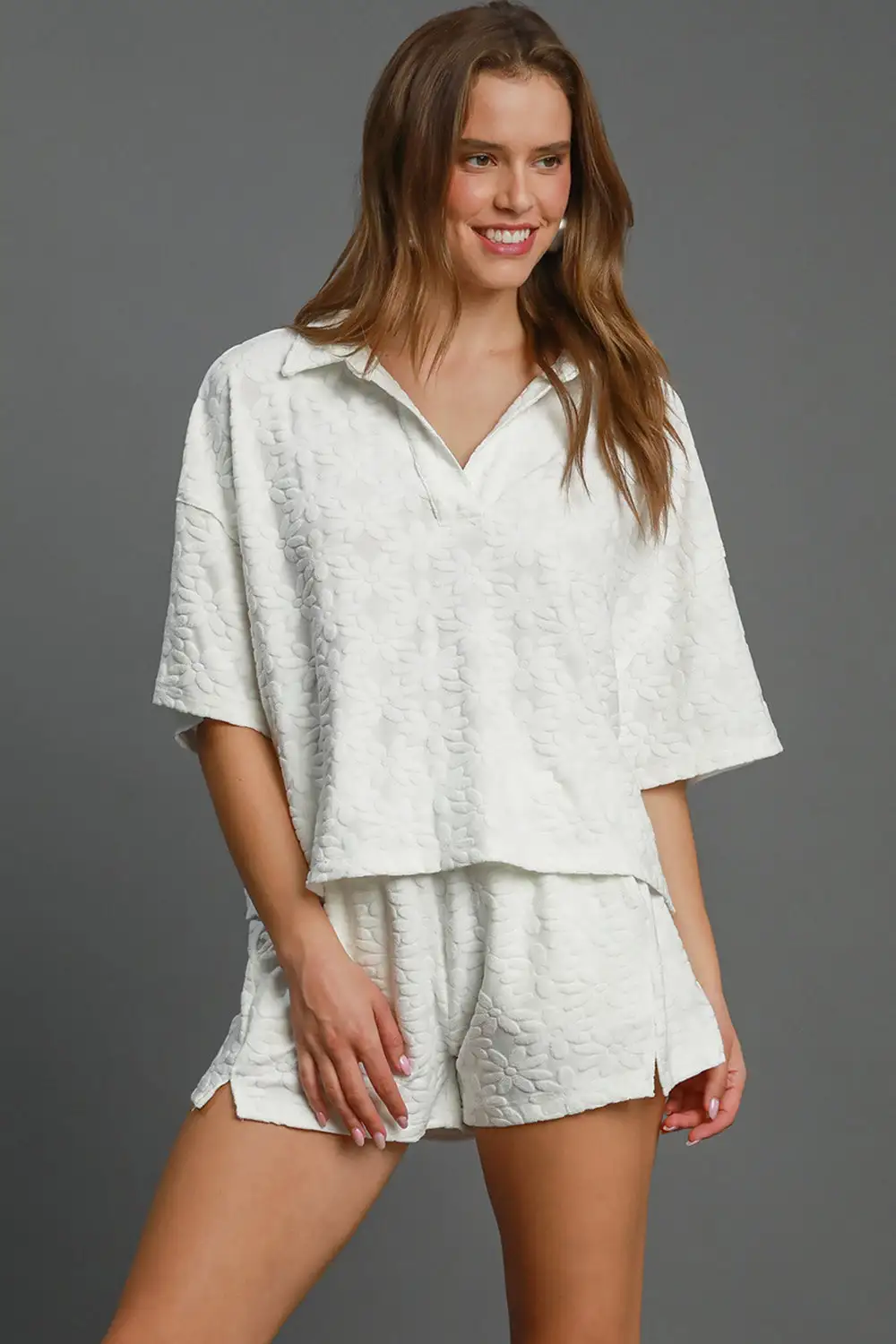 Everyday Floral Elastic Waist Jacquard Shorts with Pockets