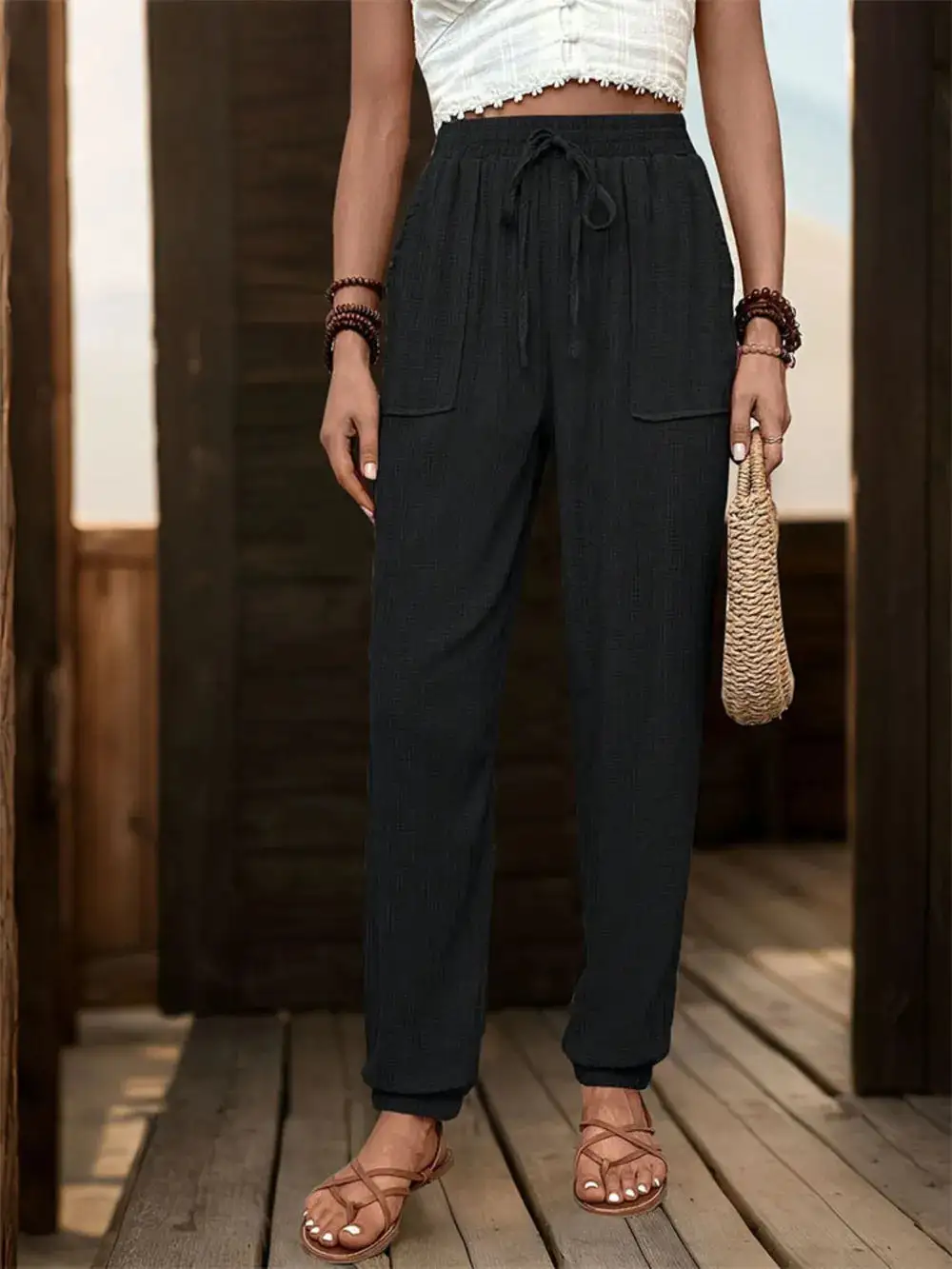 Easy High Waist Pocket Detail Pants
