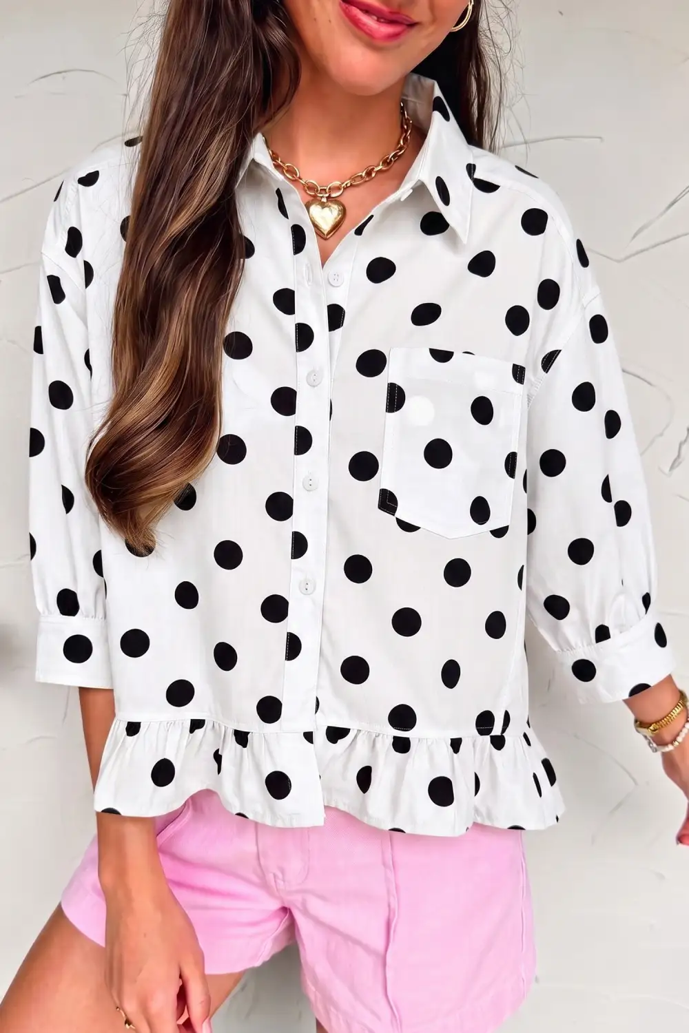 Women's Polka Dot Three Quarter Sleeve Casual Style Blouse