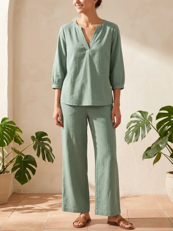 Short-Sleeve Three-Quarter-Sleeve Women's V-Neck Blouse
