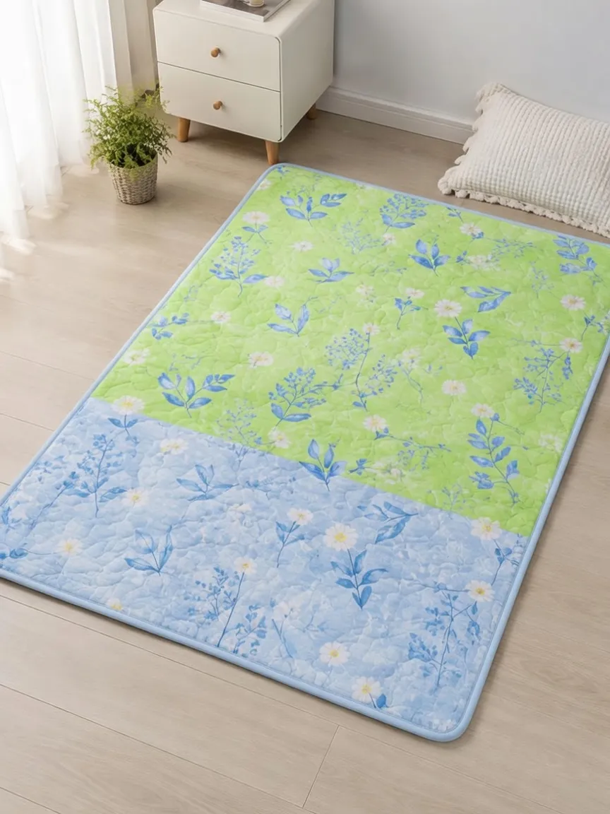 Blue Floral Botanical Print Cooling Mat