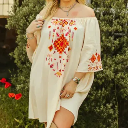 Classic Embroidered Everyday Casual Dress