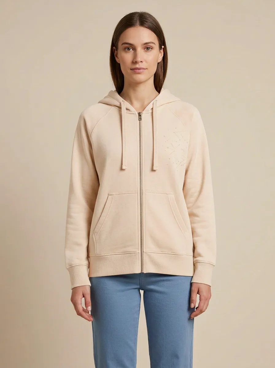 Women's Geometric-Embroidered Raglan Full-Zip Patch-Pocket Hoodie