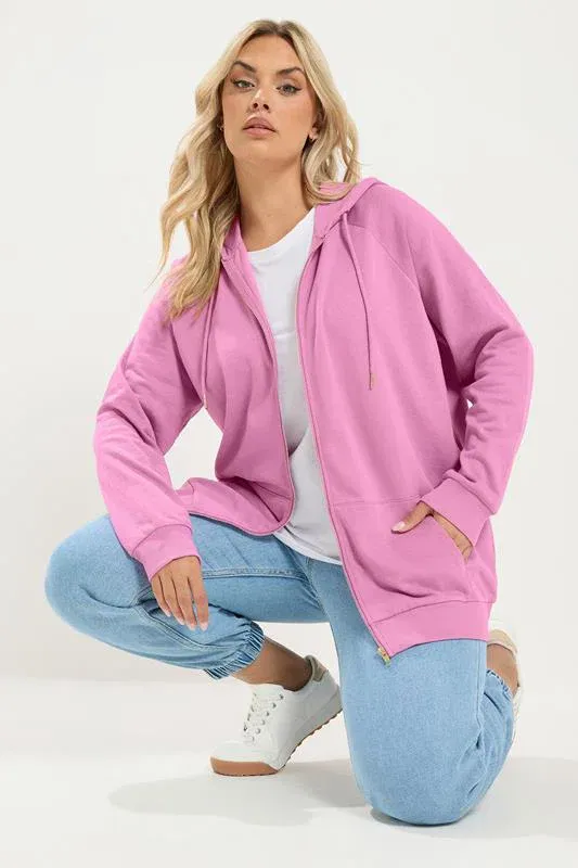 Pink Zip Through Raglan Hoodie