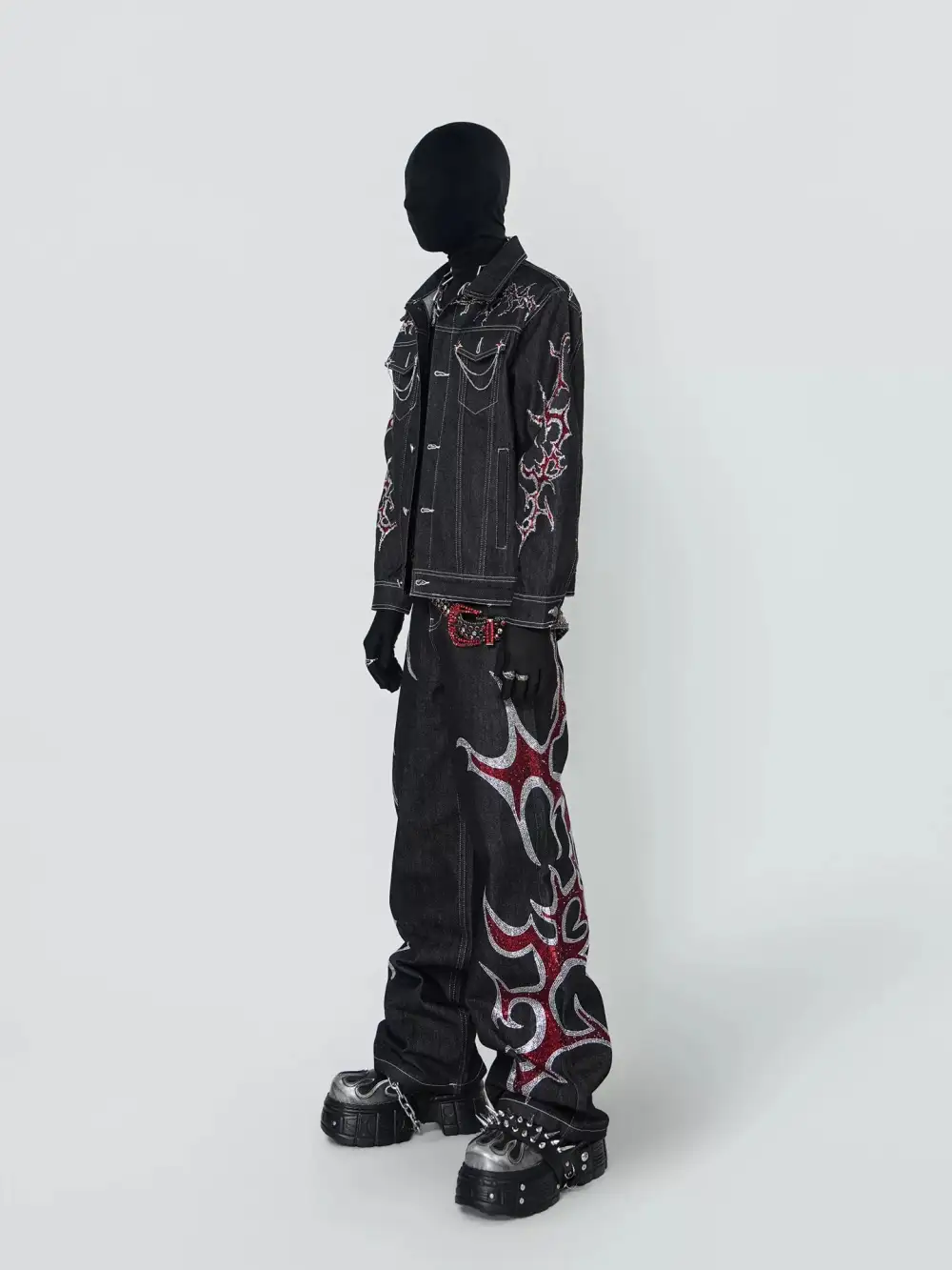 Flame-Embroidered Wide-Leg Jeans