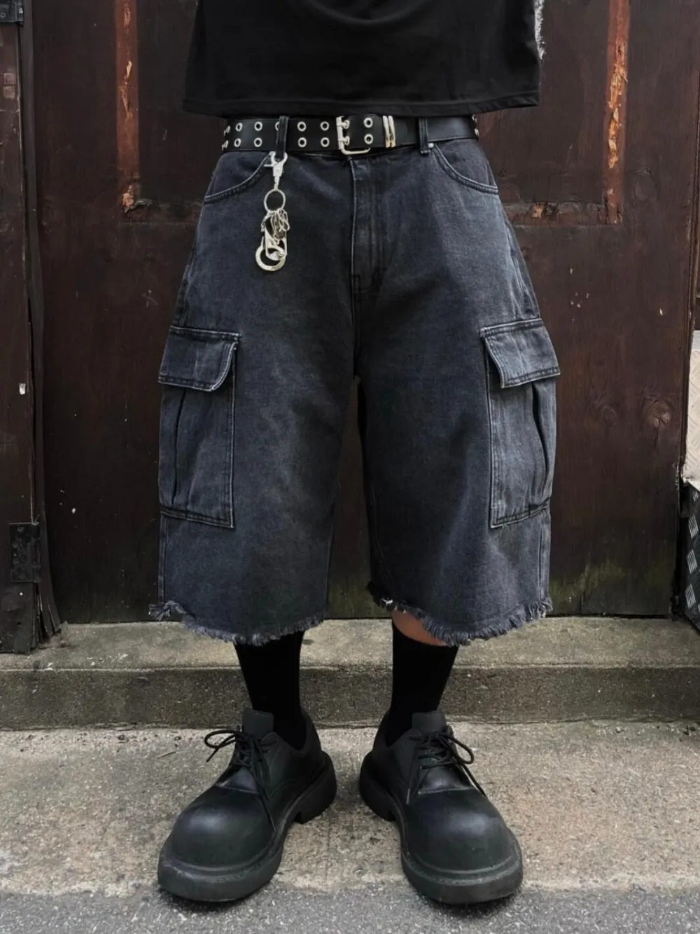 Relaxed Everyday Washed Denim Cargo Shorts