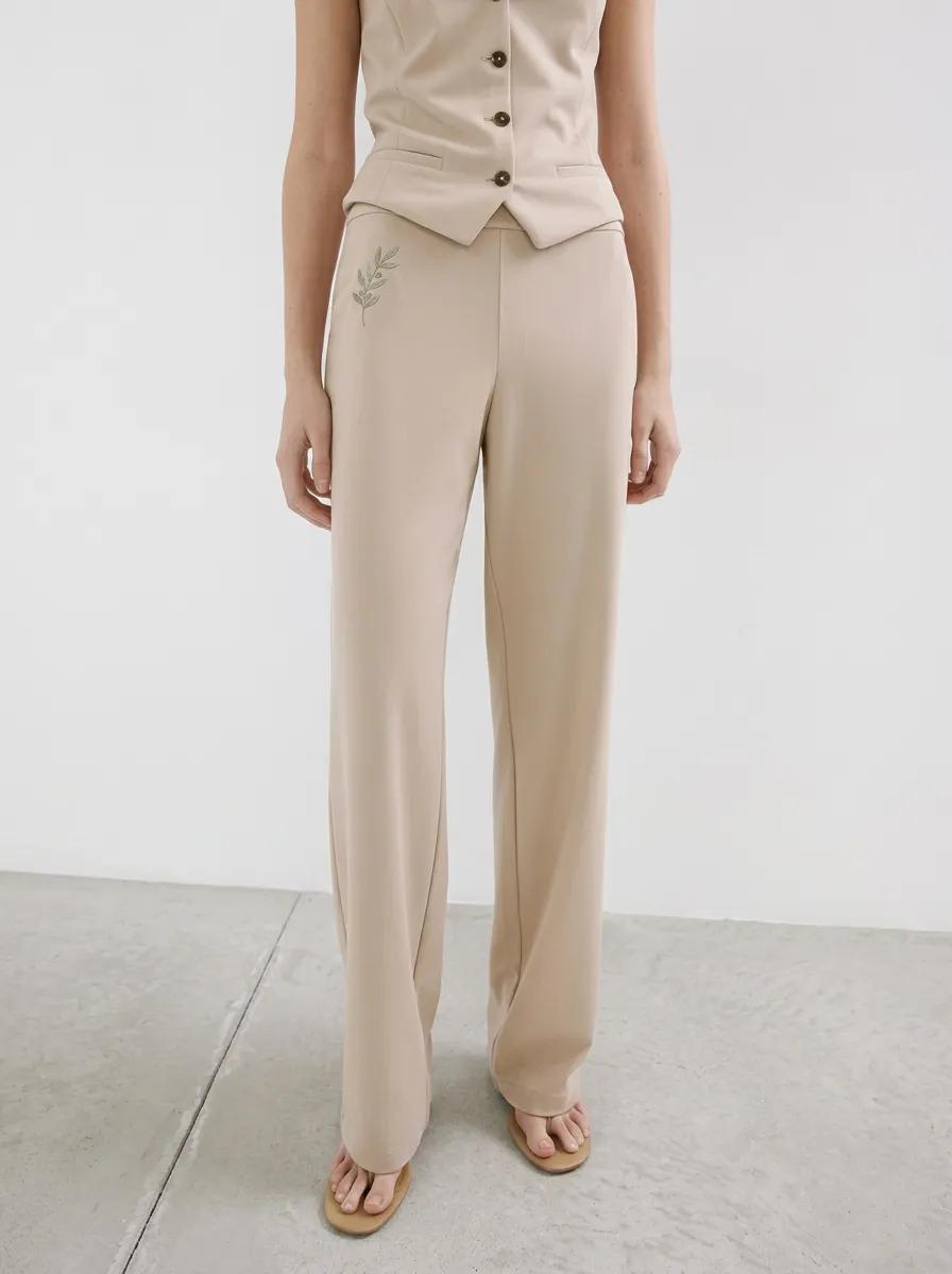 Women's Minimalist Olive Branch Printed Mid-Rise Straight Leg Pants