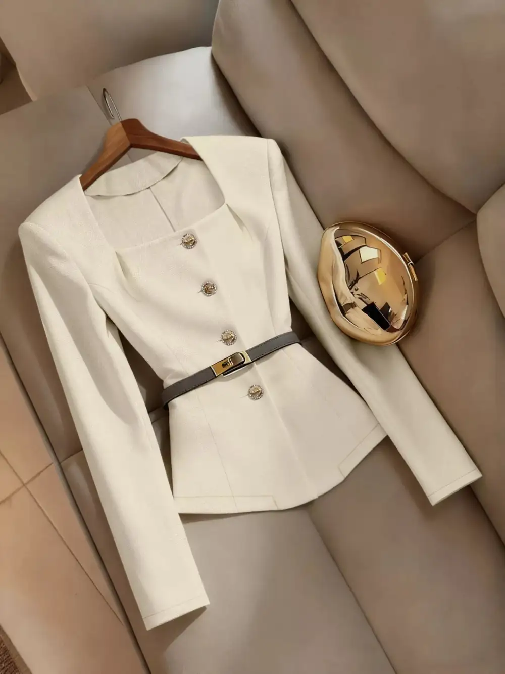 Button-Down Square-Neck Fitted Blazer
