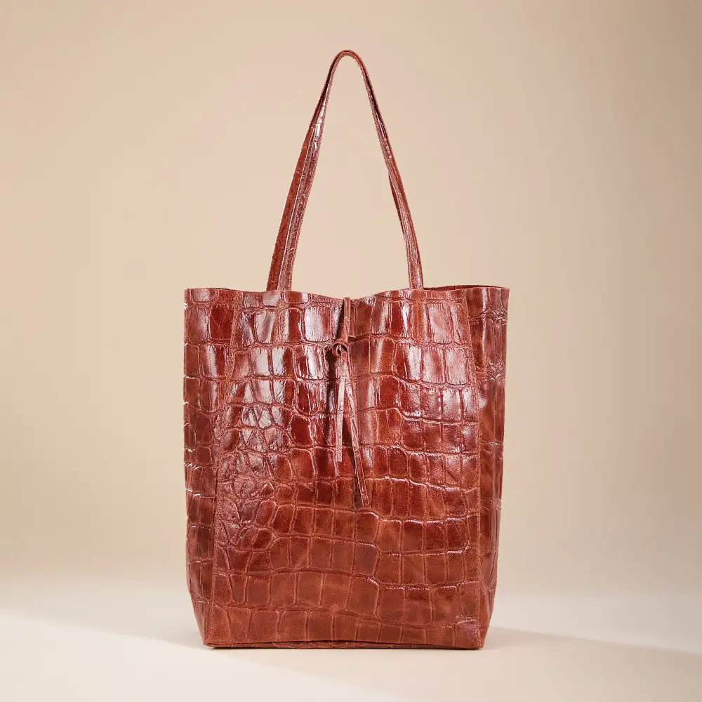 Leather Croco Texture Tote Bag