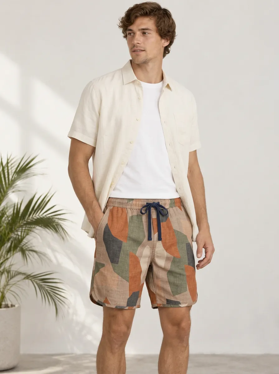 Men's Structured Geometric Abstract Printed Shorts