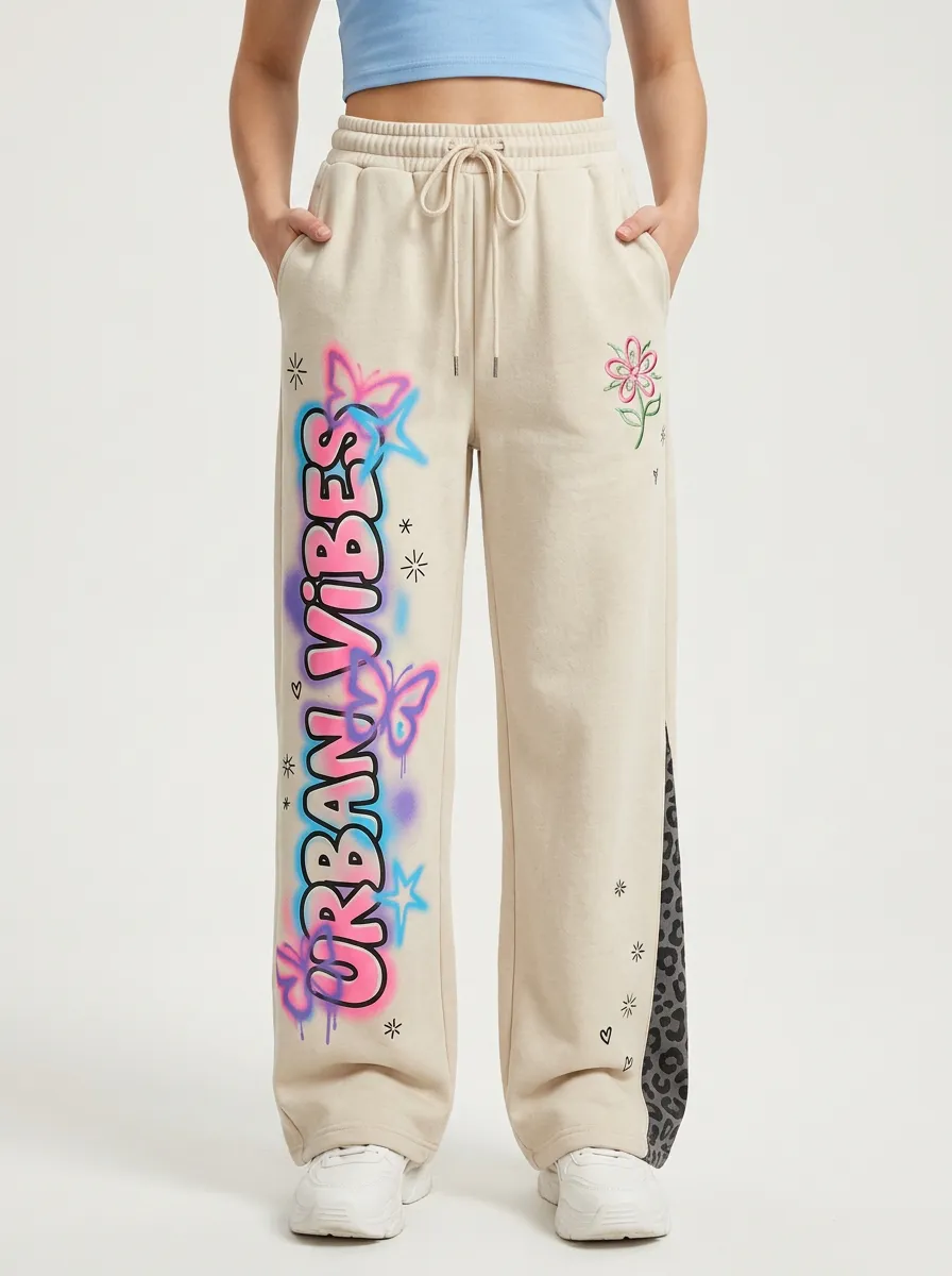 Women's Streetwear Urban Vibes Butterfly Graffiti Printed Sweatpants