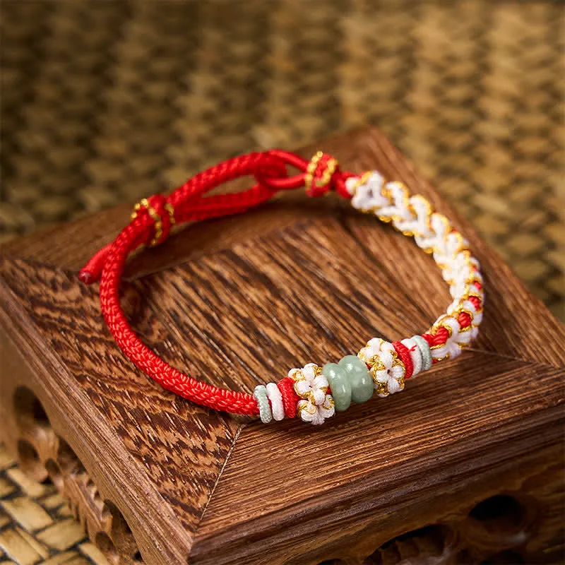 Handmade Braided Knotting Peach Blossoms Jade Adjustable Bracelet