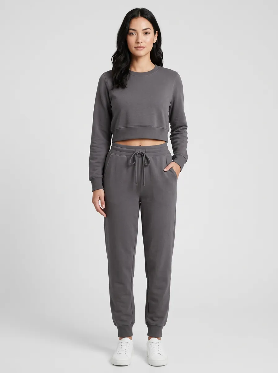 Women's Cropped Crewneck High-Rise Jogger Set