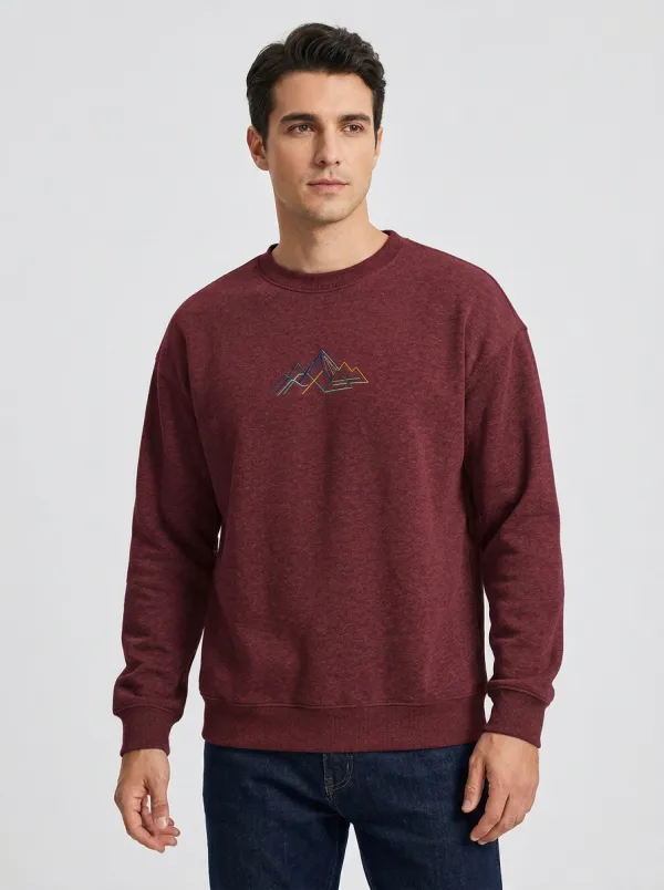 Men's Charcoal Grey Outdoor Mountain Line Art Fleece Sweatshirt