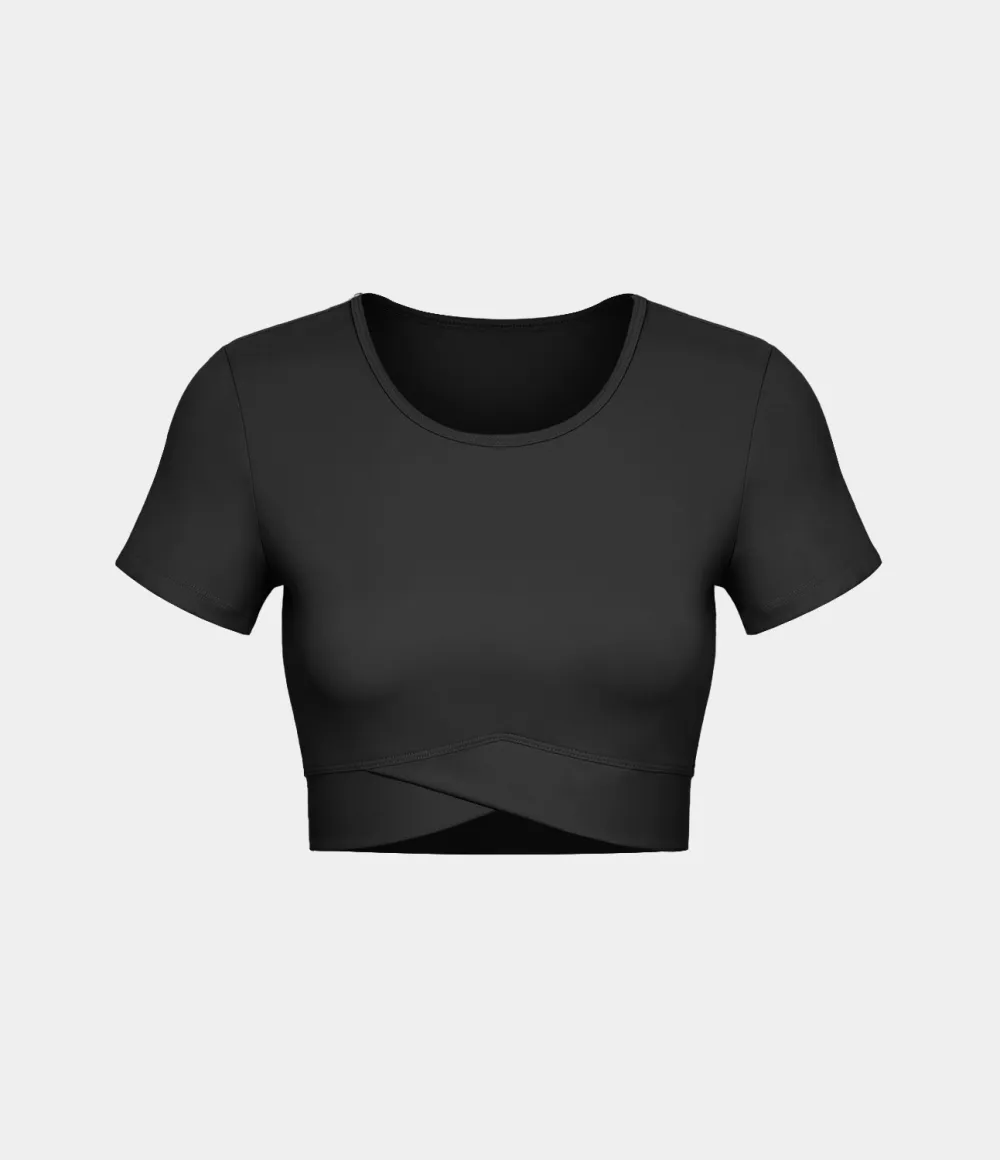 Softlyzero Plush Crossover Hem Cropped Sports Top