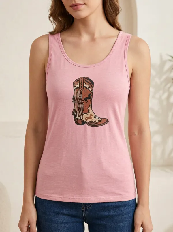 Fringe-Boot Horse Built-In Bra Tank Top