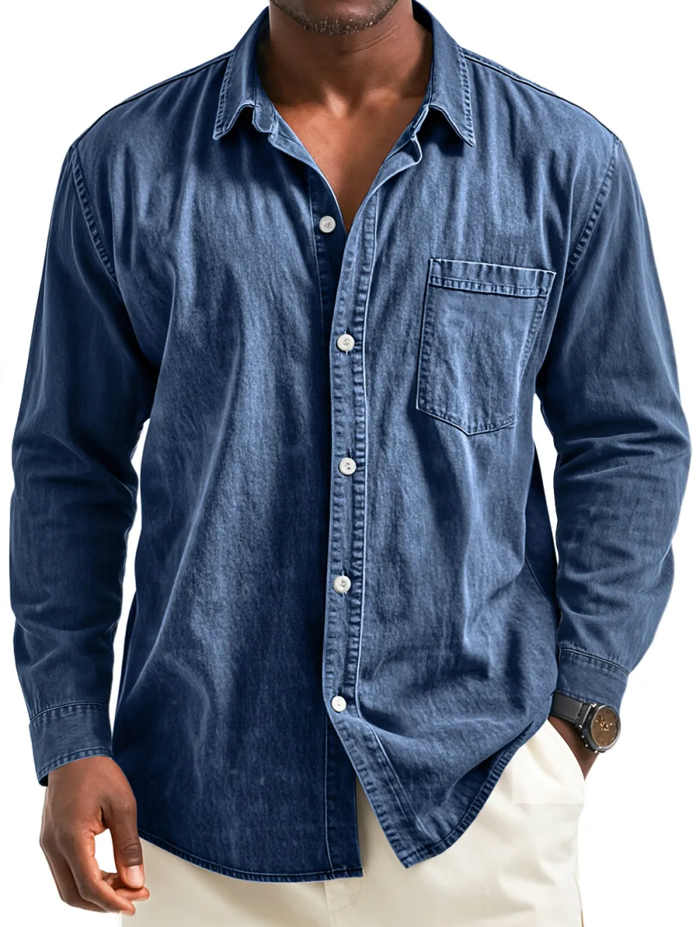 Layered Long Sleeve Camp Collar Pocket Shirt