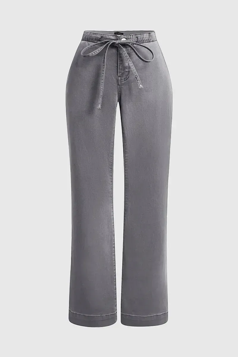 Drawstring Low Waist Wide Leg Jeans