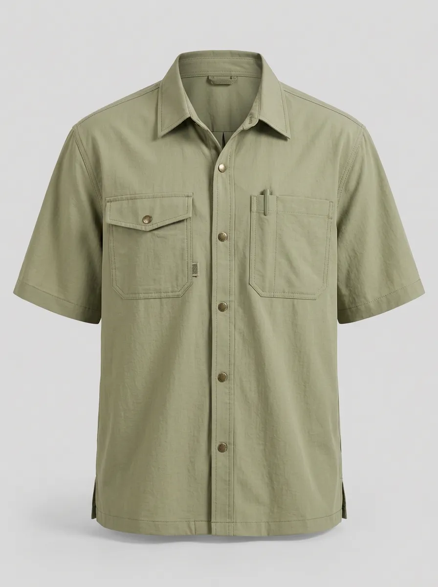 Men's Outdoor Hiking Olive Green Breathable Button-Down Shirt