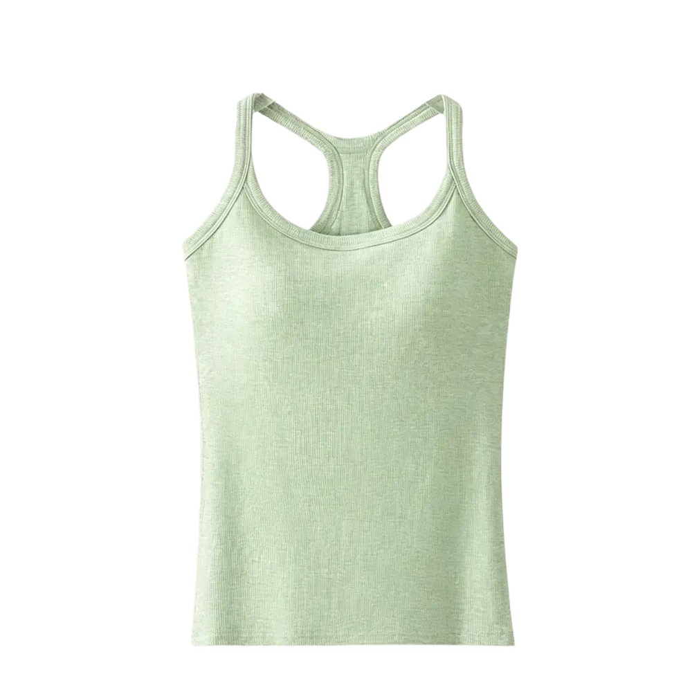 Women's Ribbed Built-in Bra Tank Top | Racerback Cropped Camisole with Removable Pads | Wireless Supportive Workout Yoga Top