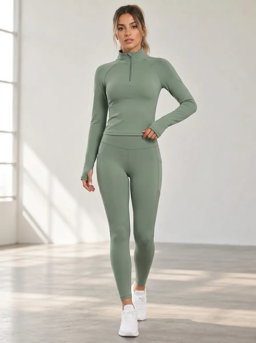 Women's Quarter Zip Refined Active Leggings Set