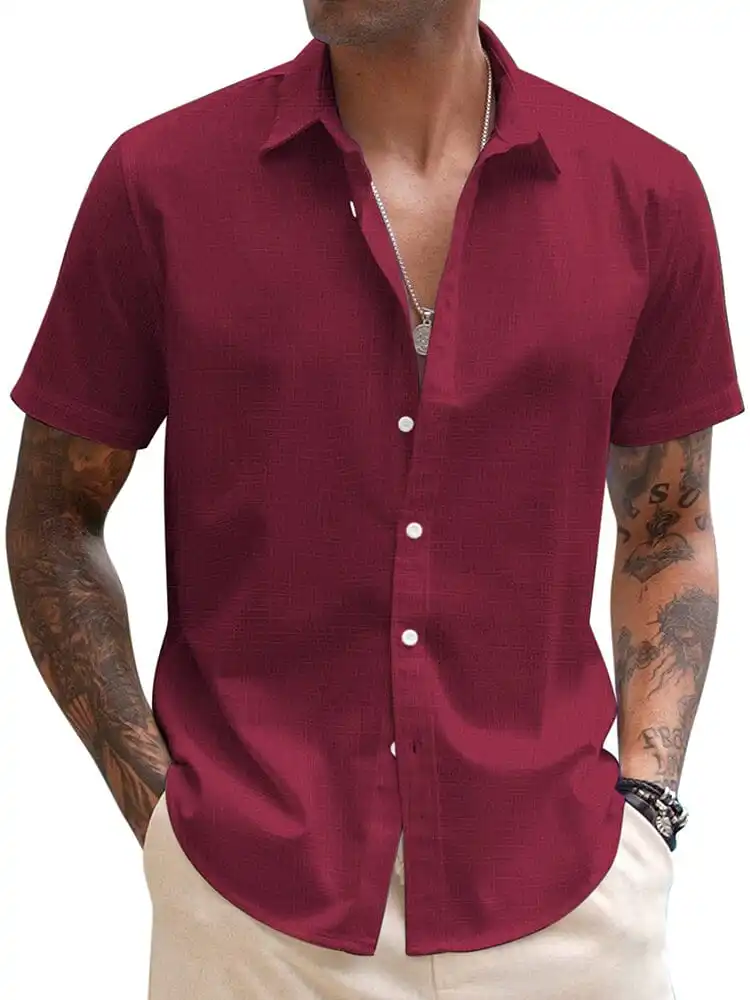Casual Linen Blend Button Down Shirt