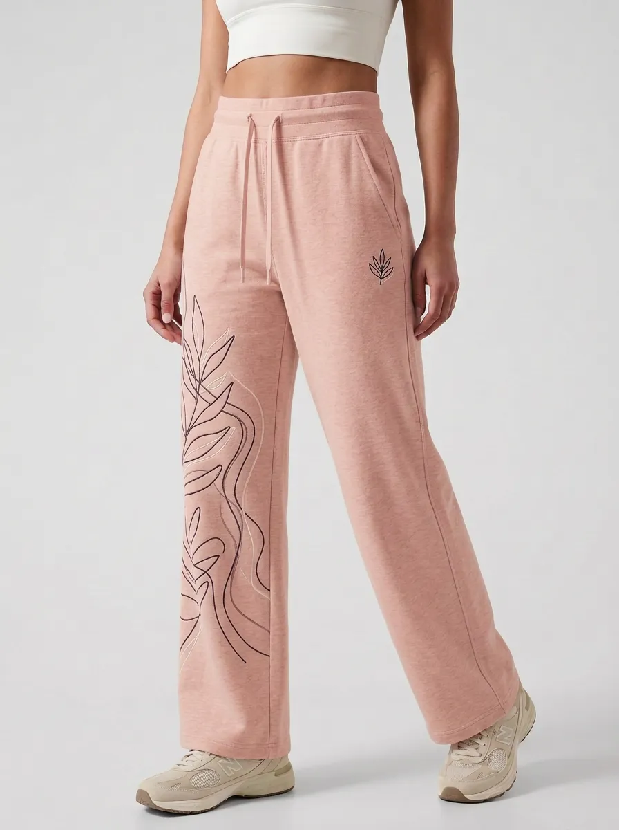 Women's Beige Heathered Wide-Leg Sweatpants