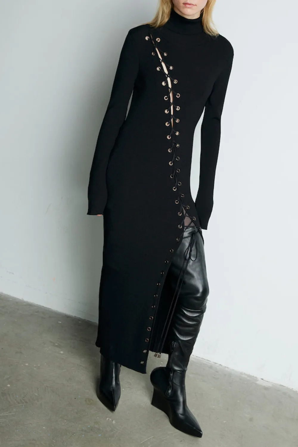 Lace-Up Maxi Dress-Black