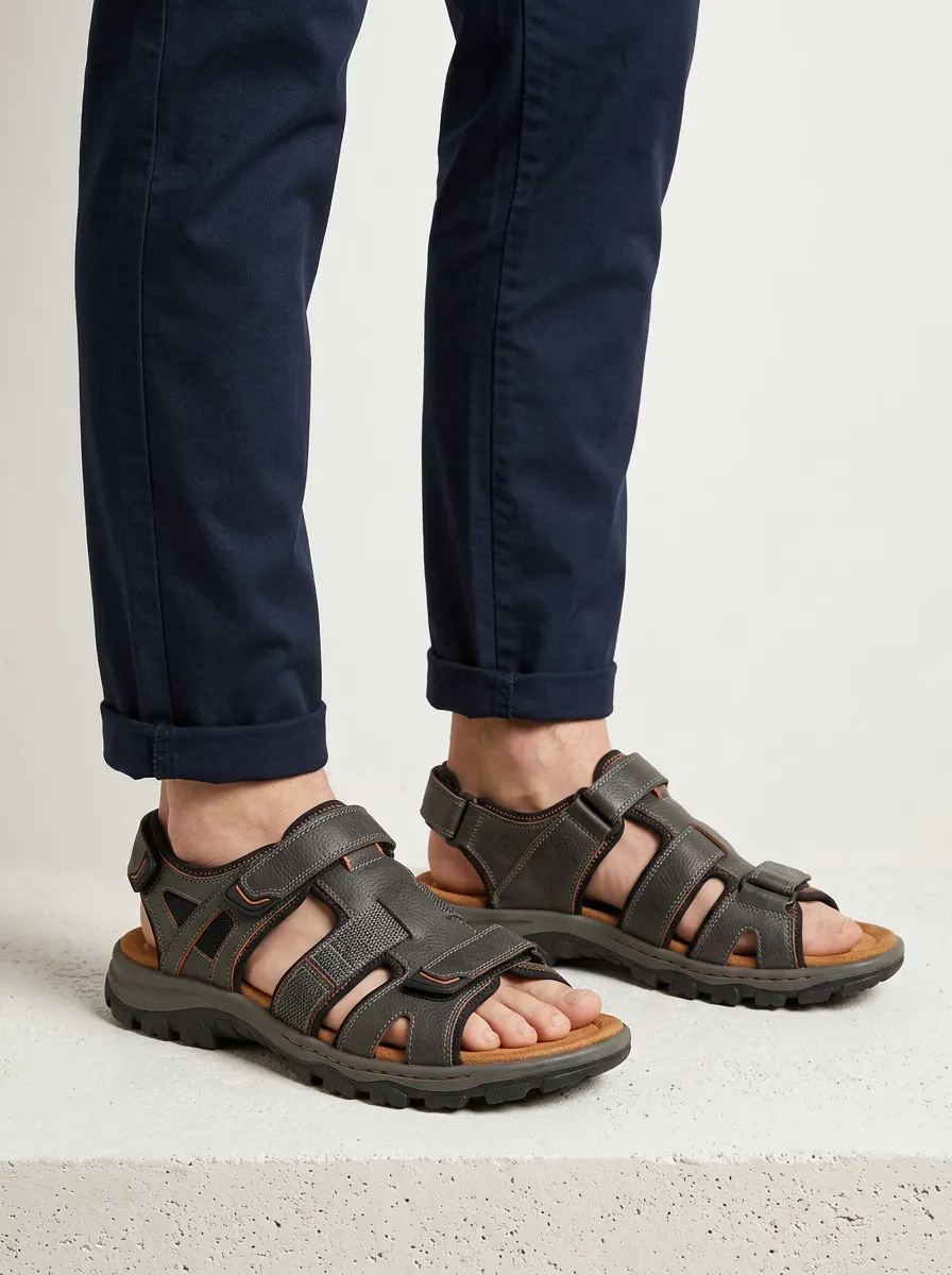 Men's Outdoor Casual Leather Strappy Hiking Sandals