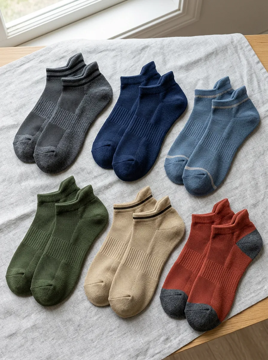 Men's Multi-color Solid Mesh Breathable Ankle Socks 6-Pack
