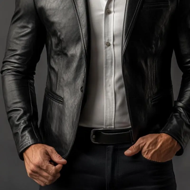 Structured Button Leather Blazer
