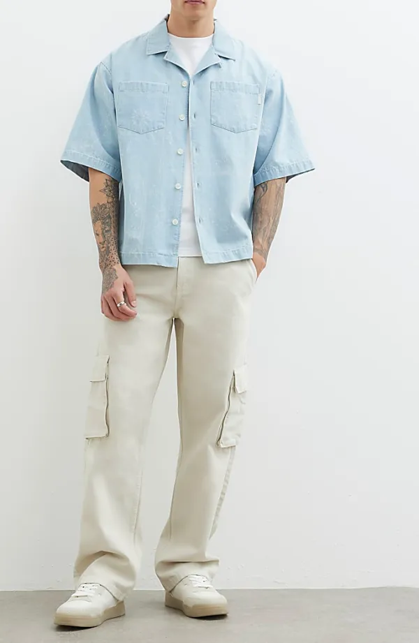 Men's Stylish Blue Regular Fit Double Pocket Denim Shirt