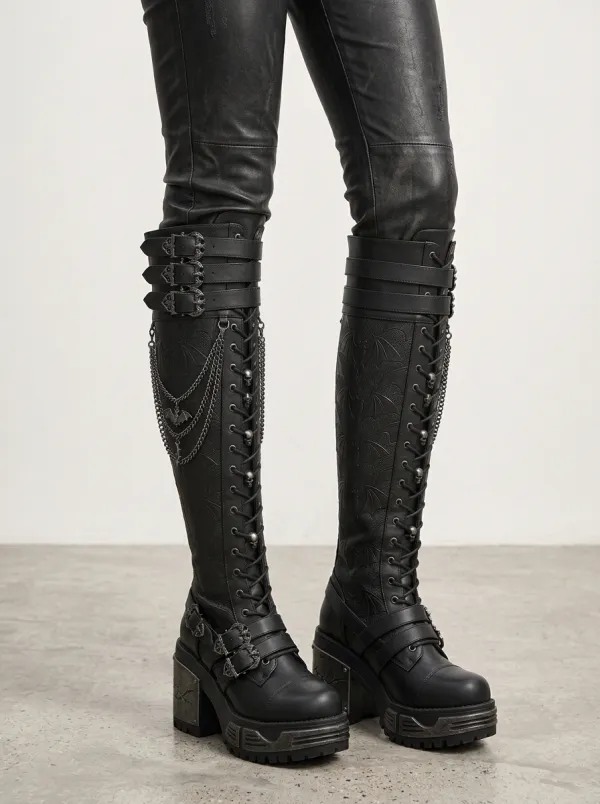Modern Gothic Bat Chain Buckle Gothic Edit Women's Gothic Platform Boots