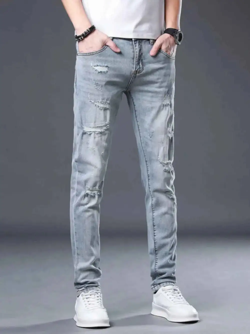 Casual Distressed Slim Fit Jeans