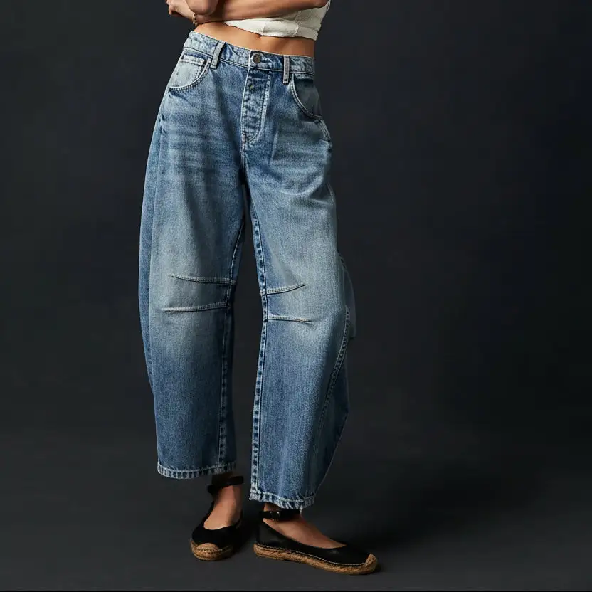 Barrel-Leg Wide-Leg Ankle-Length Women's Jeans