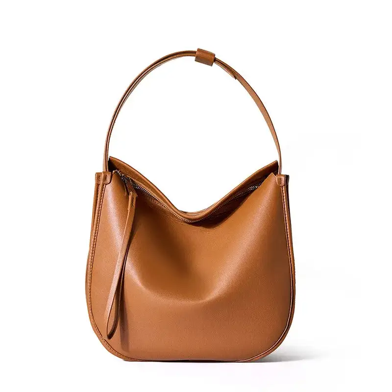Premium Texture: High-Quality Genuine Leather Zippered Tote