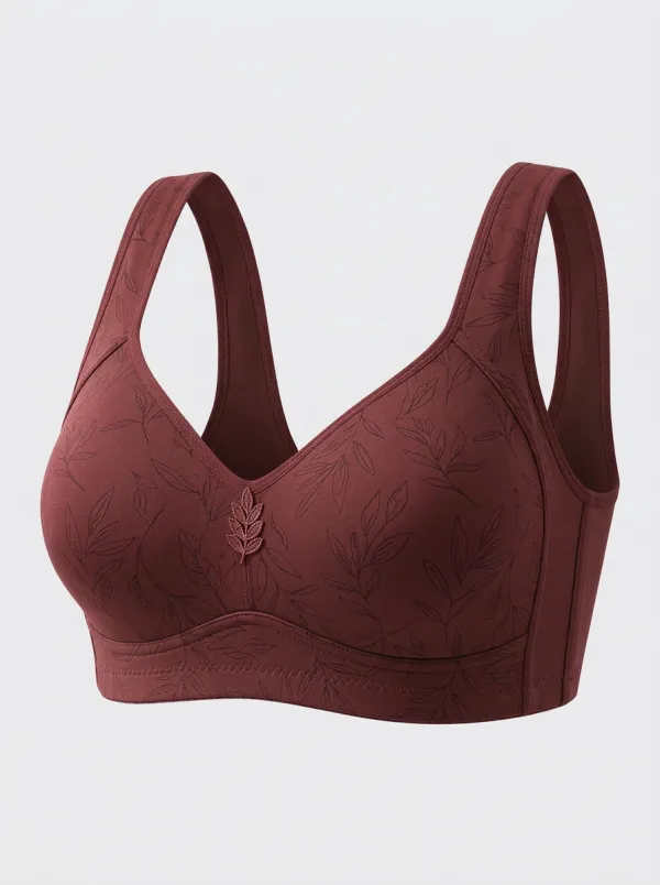 Women's Plus Size Sage Green Botanical Leaf Full-Coverage V-Neck Wireless Bra