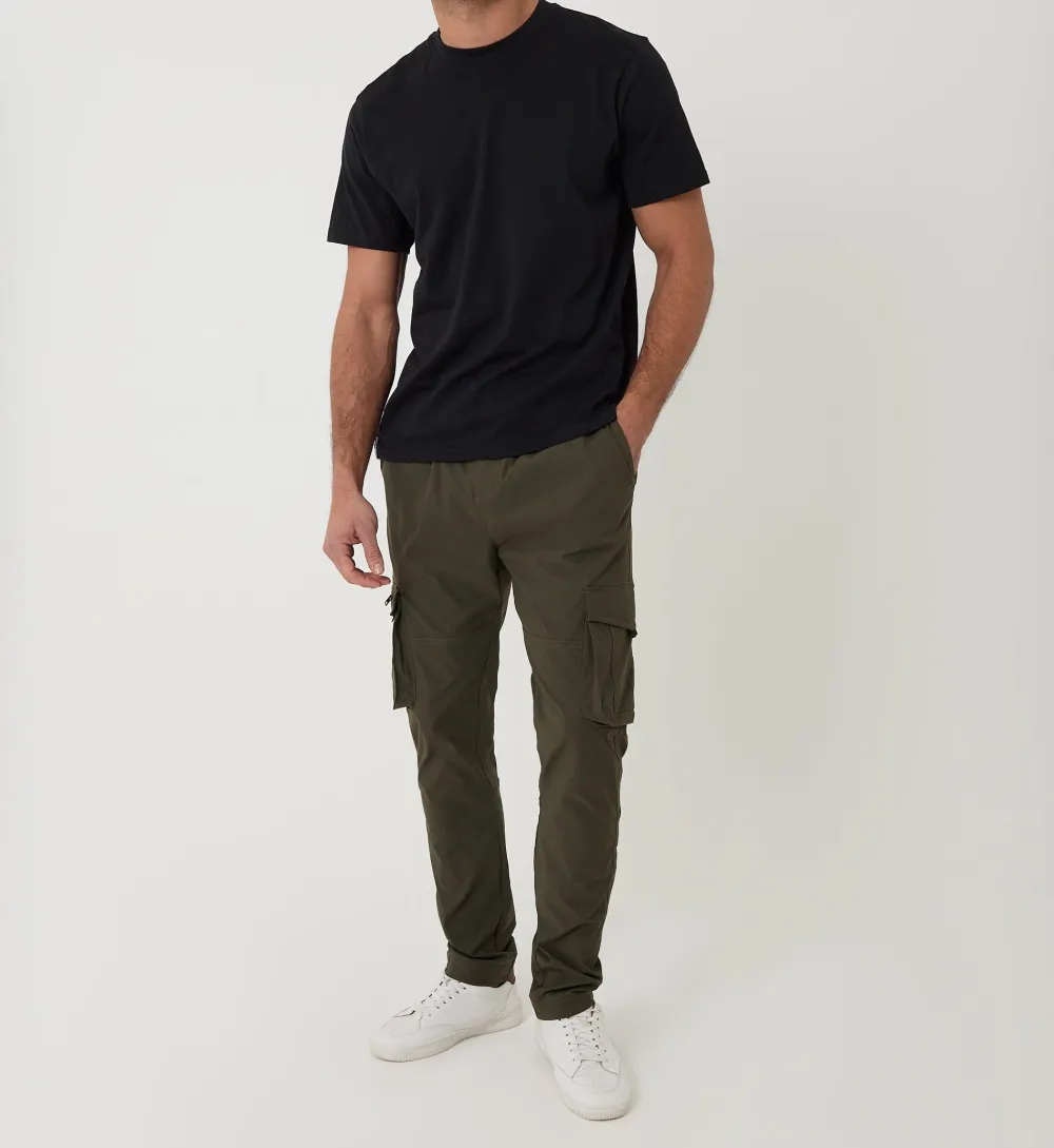 Men's Khaki Green Slim-Fit Stretch Cargo Pants