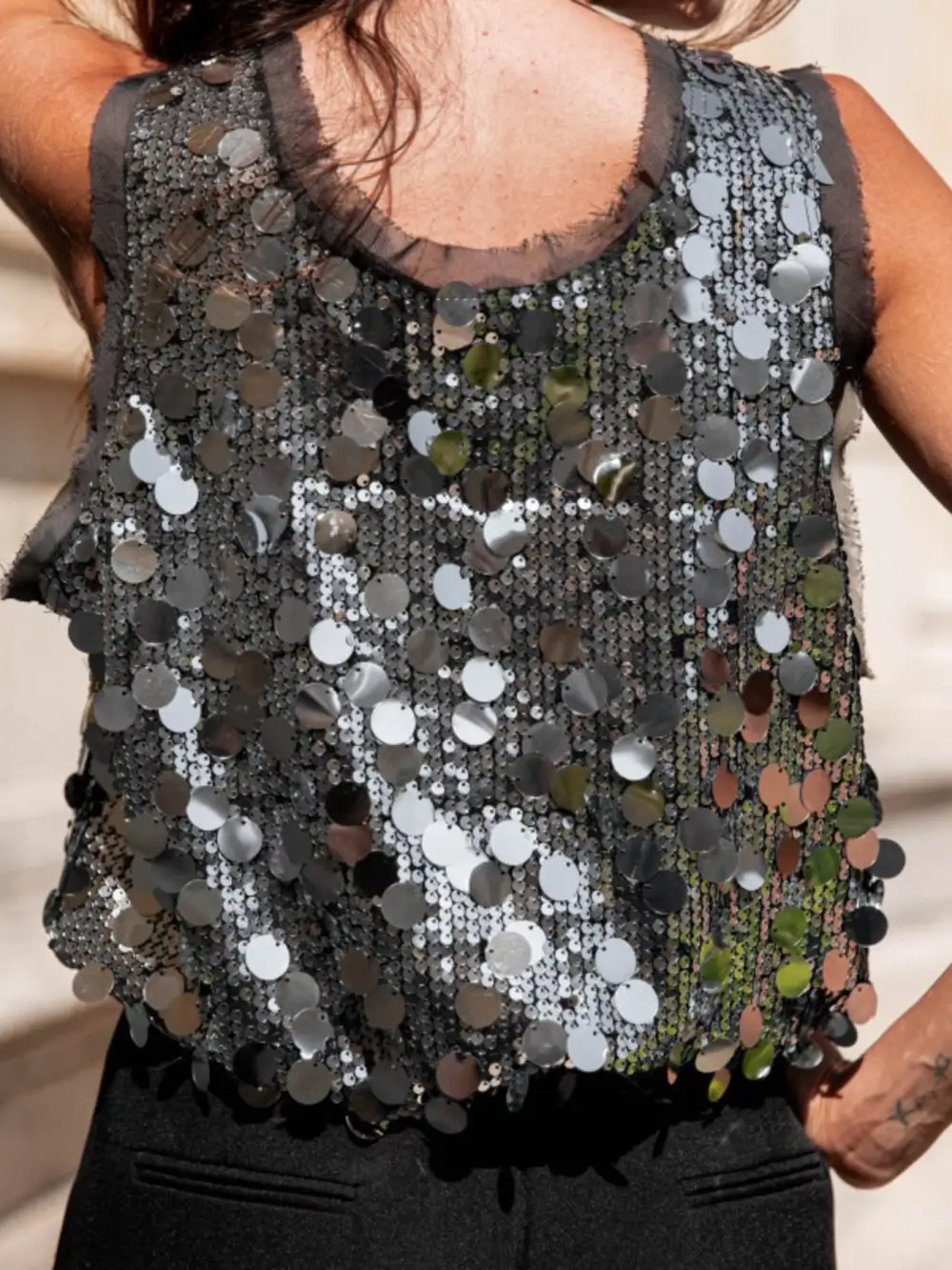 Round-Neck Sequined Tank Top