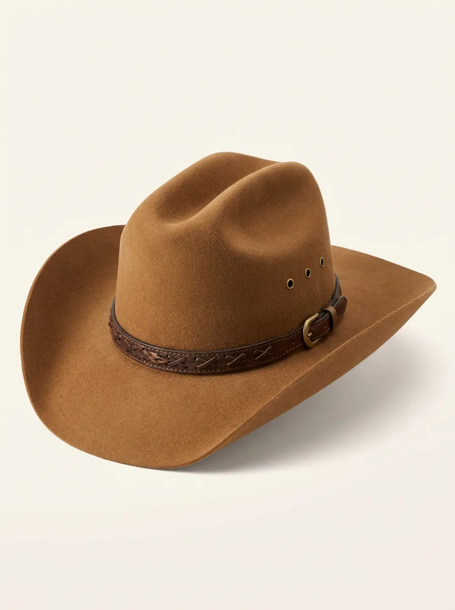 Brown Felt Cowboy Hat with Belt Style Trim