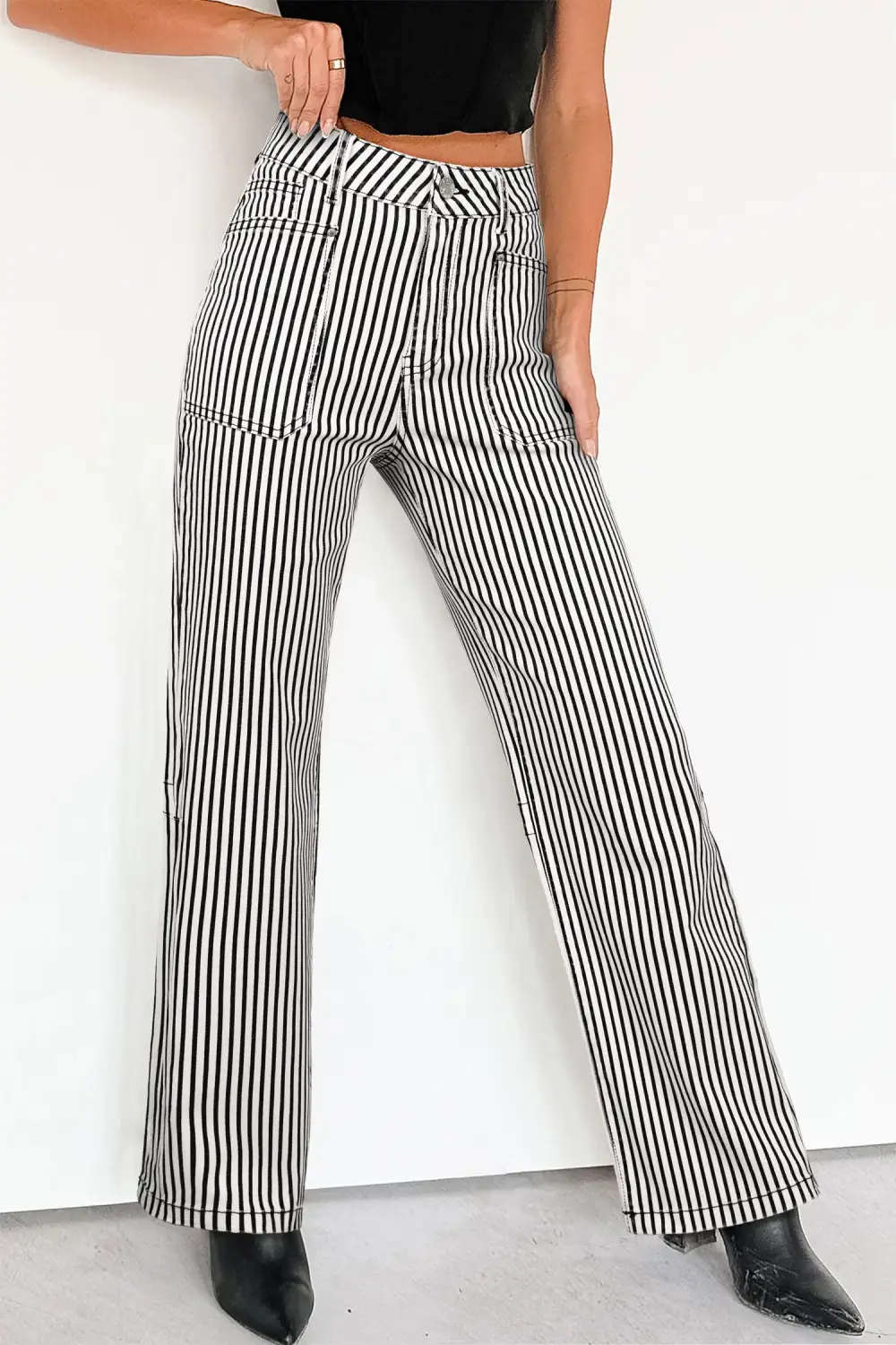 Women's Stripe Patch Pocket High Waist Shift Denim Jeans