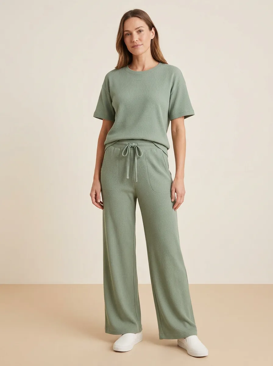 Waffle Knit Casual Lounge Set